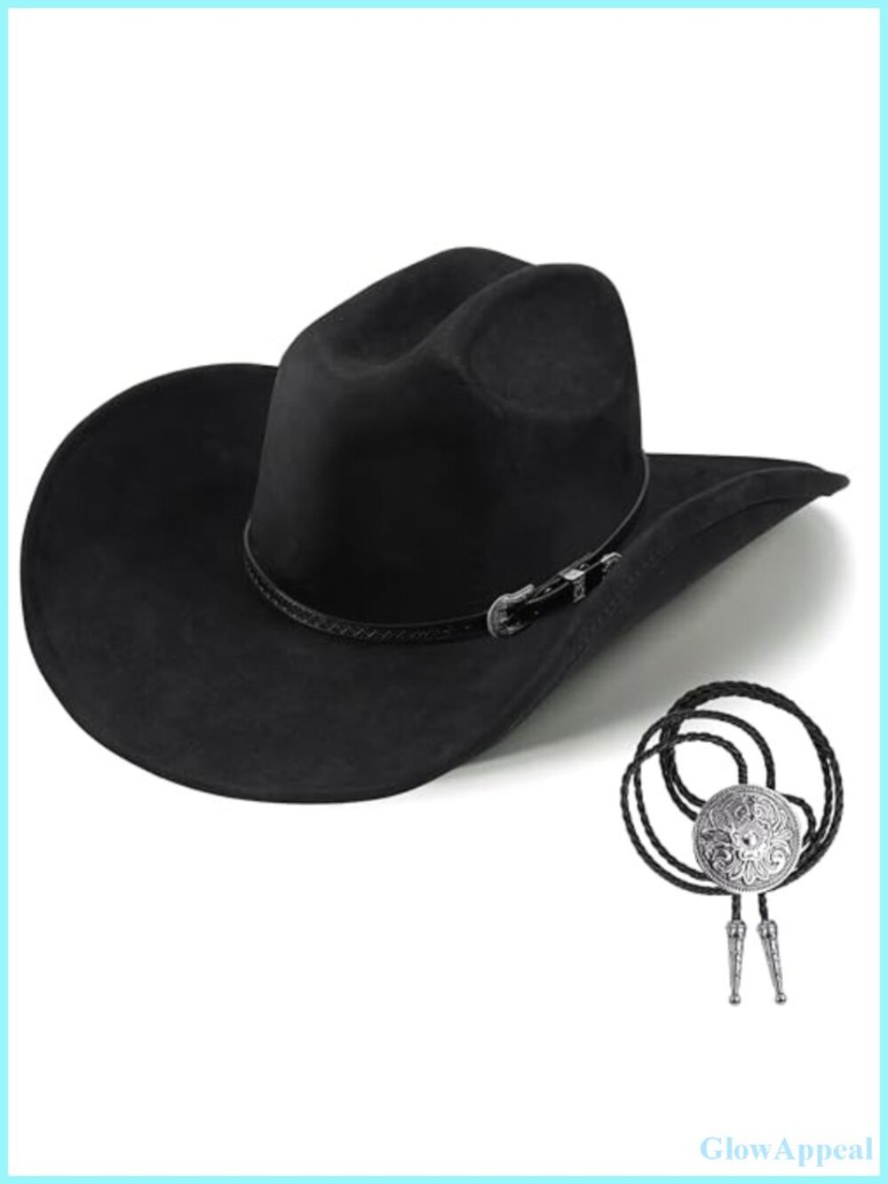 Western Cowboy Hat for Men Women Shapeable Wide Brim Felt Fedora with Bolo Tie